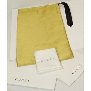 NEW GUCCI SUNGLASSES DRAWSTRING YELLOW SATIN POUCH CASE w/Cloth, Card -AUTHENTIC
